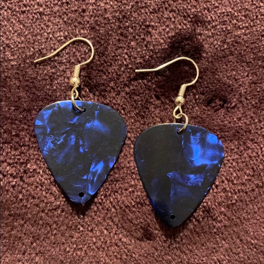 Blue and Black Guitar Pick Earrings